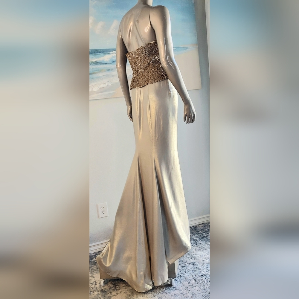*$8,000 OSCAR DE LA RENTA SILK GLOWING BEAUTY GOLDEN BEAD RUNWAY GOWN US 10 - Picture 8 of 15